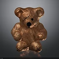 Brown Stuffed Teddy Bear With Stitched Details Sitting On Dark Background