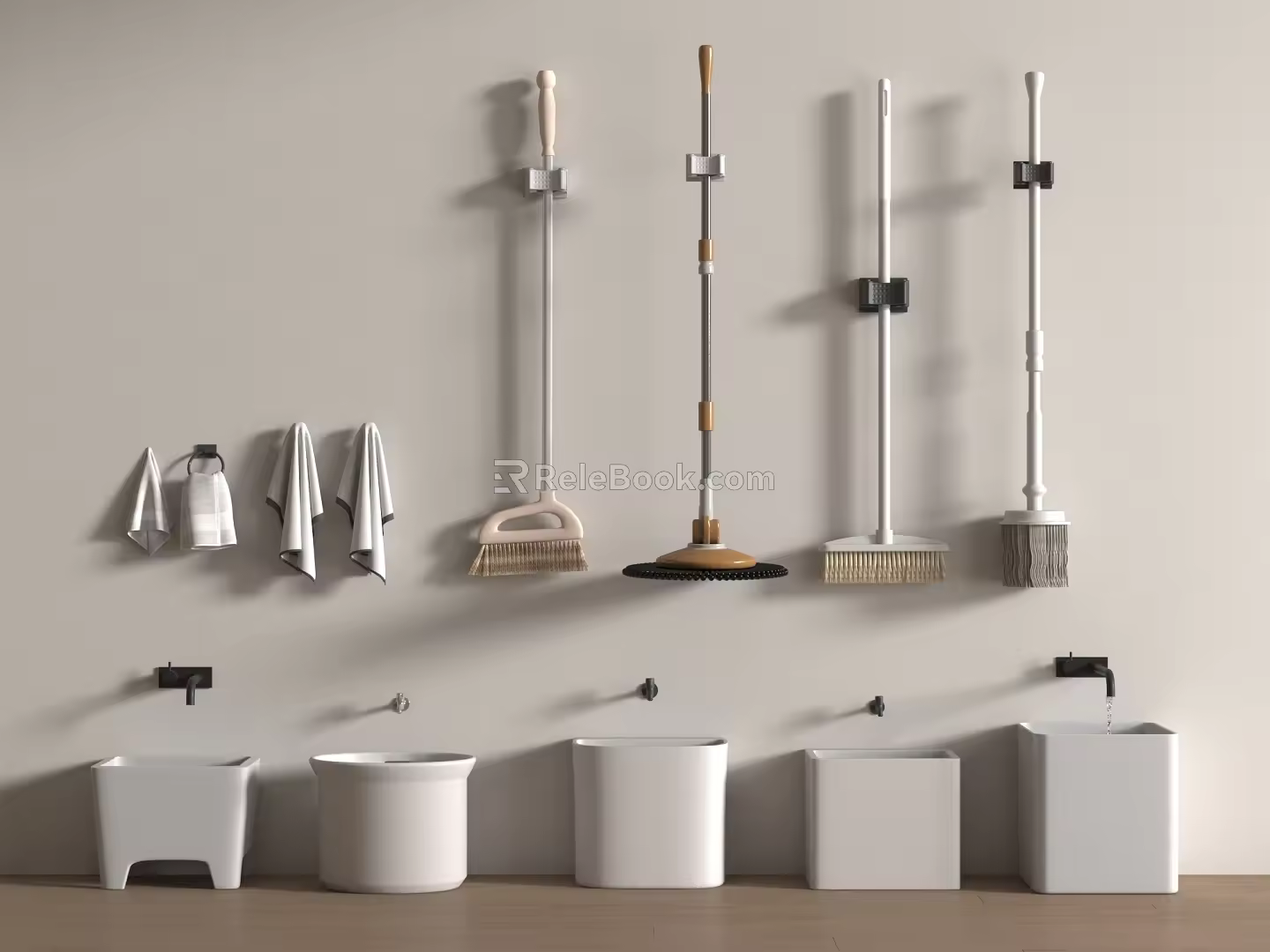 Mop Pool Balcony Mop Pool Towel Rack Mop Pool Mop 3d model
