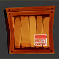 Red Wooden Crate With Orange Interior And Fragile Label For Household Supplies