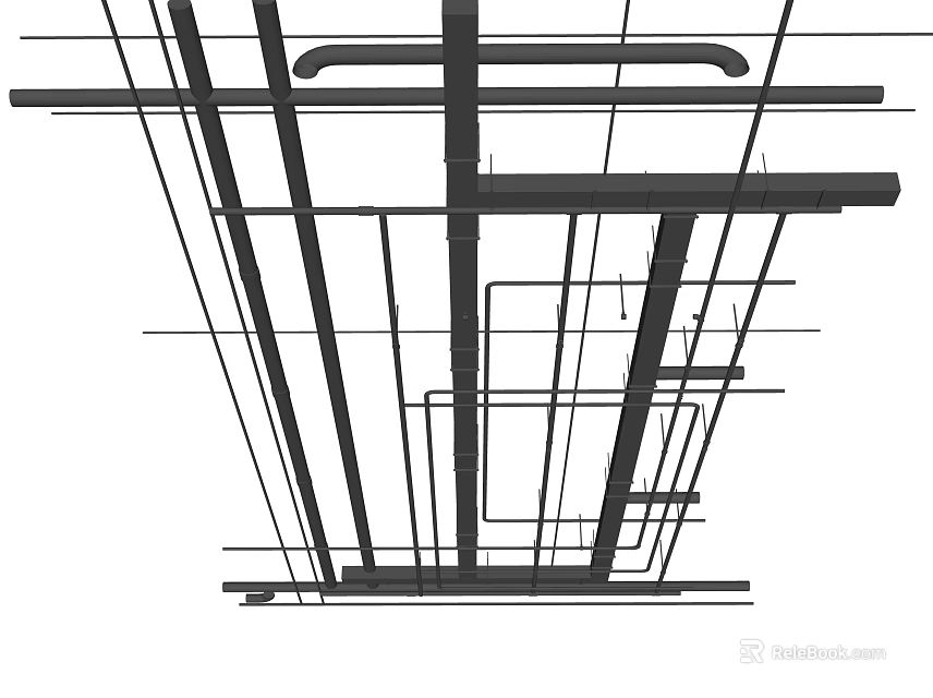 Ceiling Structural Framework Design With Steel Beams And Layout Details 3d model 