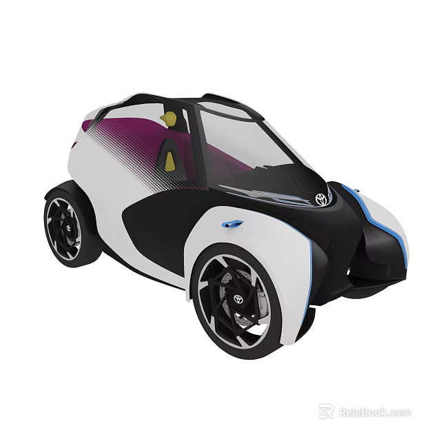 Toyota Small Car With Modern Design White Black Purple Color And Unique Body Shape 3d model 