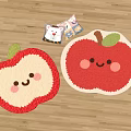 Cute Apple Shaped Rugs With Smiling Face Design In Red And Beige On Wooden Floor