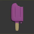 Purple Bitten Melting Popsicle on Wooden Stick with Drips Against Gray Background