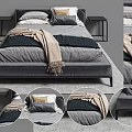 Modern Double Bed With Gray Headboard Beige Blanket And Black Nightstands 3d model