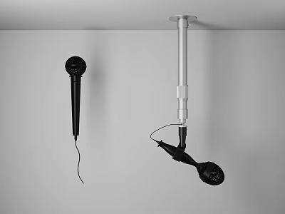 Modern Black Headphone Speaker Hanging From Silver Pole With Black Microphone On White Background 3d model