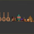 Handmade Sculpture Carvings with Various Shapes Colors Including Guitar Wood Pots Fish Bread Art Pieces