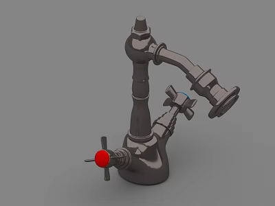 Vintage Industrial Metal Faucet With Red Knob And Rotatable Arm Design 3d model