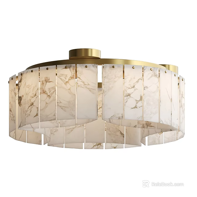 Elegant Modern Chandelier With White Marble Shades And Gold Metal Frame Design 3d model 