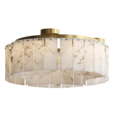 Elegant Modern Chandelier With White Marble Shades And Gold Metal Frame Design 3d model
