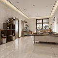 Modern Living Room Interior Design With Bookshelf Sofa Coffee Table Windows And Tile Floor