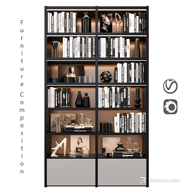 Modern Stylish Shelf Unit With Multiple Layers Books Decorative Items and Ornaments 3d model 