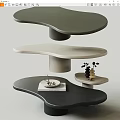 Multi Tiered Coffee Table With Organic Curved Design Neutral Tones And Decorative Items
