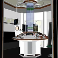 Security Control Room Interior Featuring Circular Console Multiple Monitors White Walls And Ceiling Fixtures 3d model