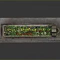 Colorful Flowers Growing in Vintage Stone Planter with Carved Inscriptions on Stone Slab Base