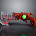 Fantasy Crystal Axe Weapon With Red Handle And Green Glowing Gem 3d model