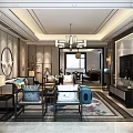 Modern Elegant Living And Dining Room With Open Marble Flooring Pendant Light And Black Cabinets