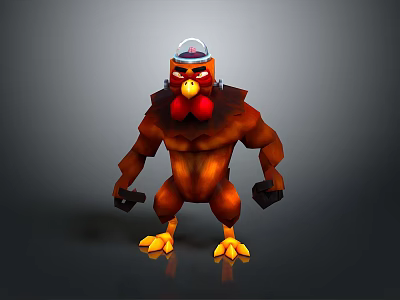 Muscular Turkey Like Flying Animal With Red Wattle Wearing Cap And Yellow Claws 3d model