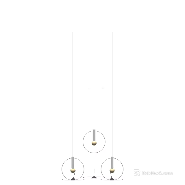 Modern Pendant Chandelier With Three Spherical Lamps And Metal Hanging Cords 3d model 
