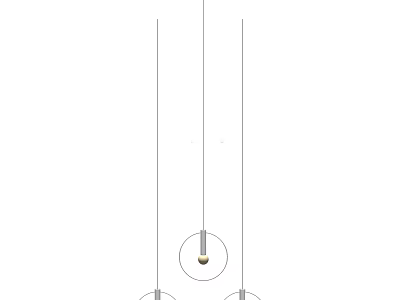 Modern Pendant Chandelier With Three Spherical Lamps And Metal Hanging Cords 3d model