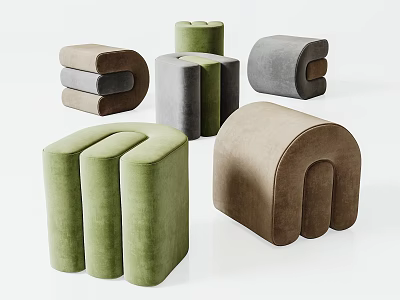 Modern Velvet Sofa Stools in Various Styles with Green Brown Gray Colors 3d model