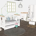 Cozy Kids Room Interior With Crib Star Decorations Rocking Chair And Window View