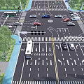 Modern Road Infrastructure at Urban Intersection with Traffic Lights Lane Markings Directional Arrows and Vehicles