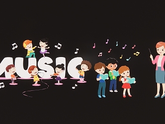 Modern 2D Cartoon Kids Music Singing Musical Instrument Band Publicity Illustration Silhouette 3d model