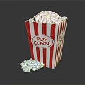 Corn Plant Popcorn in Red White Striped Box with Scattered Kernels 3d model