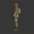 Man in Military Uniform with Helmet and Tactical Gear Standing Pose