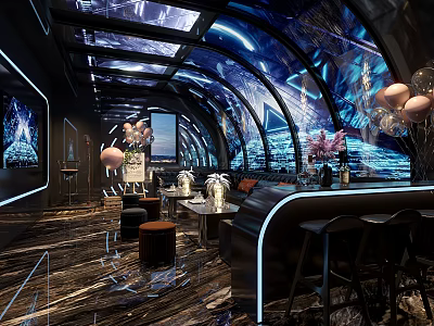 Modern KTV Interior With Neon Lights Luxury Sofa Bar Counter And Stylish Decor 3d model