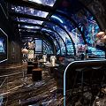 Modern KTV Interior With Neon Lights Luxury Sofa Bar Counter And Stylish Decor