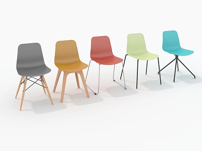 Modern Dining Chairs In Gray Yellow Red Light Green Blue With Wooden And Metal Legs 3d model