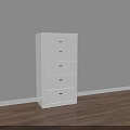 White Hallway Side Cabinet with Five Drawers Modern Design Against Grey Wall on Wooden Floor