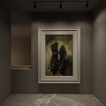 Modern Art Gallery Space With Framed Paintings Standing Person And Marble Floor