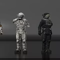 Game Movie Astronaut Characters In Colorful Spacesuits Standing On Black Background