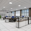 Modern Public Office Space With Open Layout Cubicle Workstations Large Windows And Natural Light 3d model