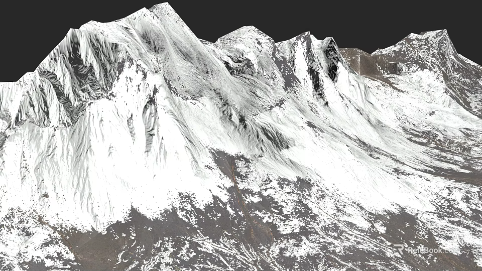 Rural Landscape With Snow Covered Mountain Peaks And Rugged Scenic Terrain 3d model 