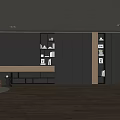Elegant Modern Interior Decorative Cabinet With Dark Wooden Shelves And Decor Items