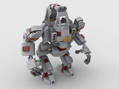 Building Blocks Mecha Robot Model With Gray White Red Accents Mechanical Joints And Detailed Structure 3d model