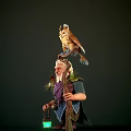 Man with White Hair Beard Holding Staff with Owl Leaf Decorations and Green Glowing Object