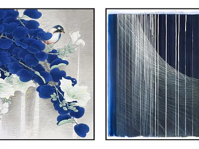 Modern Abstract Painting With Blue Lines And Textured Artistic Design 3d model