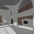 Modern Reception Desk Area With Concrete Arch And Wood Interior Design Elements 3d model