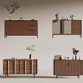 Wooden Entryway Cabinets and Sideboards with Decorative Vases and Potted Plants