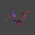 Spider Man Action Figures Three Red Blue Different Poses Kneeling Standing With Sword 3d model