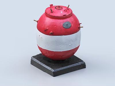 Red Spherical Military Weapon With White Stripe Black Base And Metal Components 3d model
