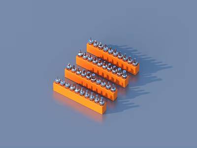 Orange Terminal Blocks With Silver Screws Arranged In Multiple Rows For Home Use 3d model