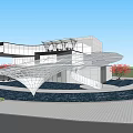 Modern Sales Office Building With Open Courtyard Glass Curtain Walls Circular Design And Cherry Trees