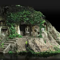 Ancient Cave Grotto With Lush Vines And Stone Steps Natural Scenery
