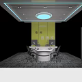 Modern Monitoring Room With Multiple Screens Control Desks Blue Lighting And Data Charts