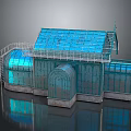 Blue Glass Greenhouse Building With Metal Frame Arched Windows And Stairs Design